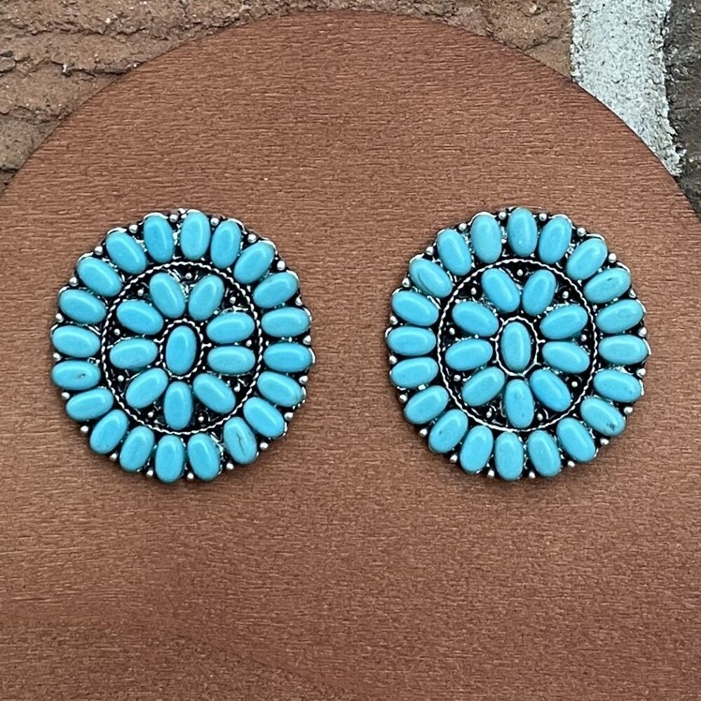 Faux Turquoise Cluster Concho Earrings